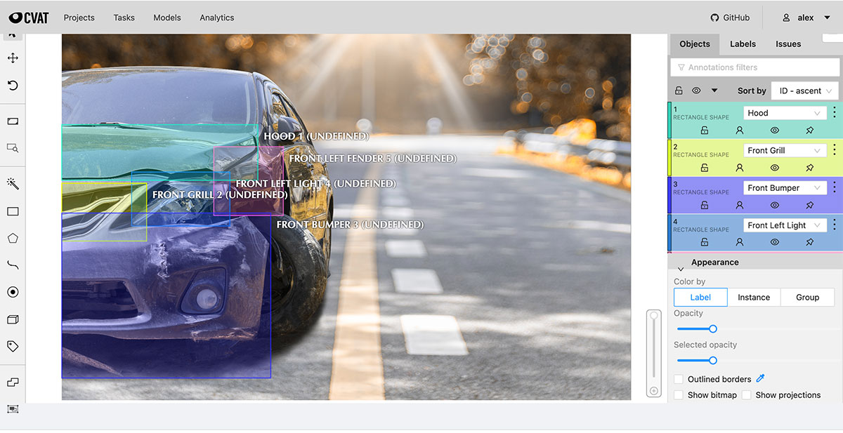 Labeling car damage in the CVAT annotation tool