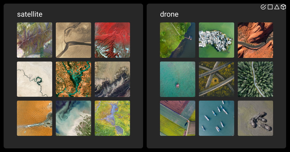 Examples of images taken by satellites and drones