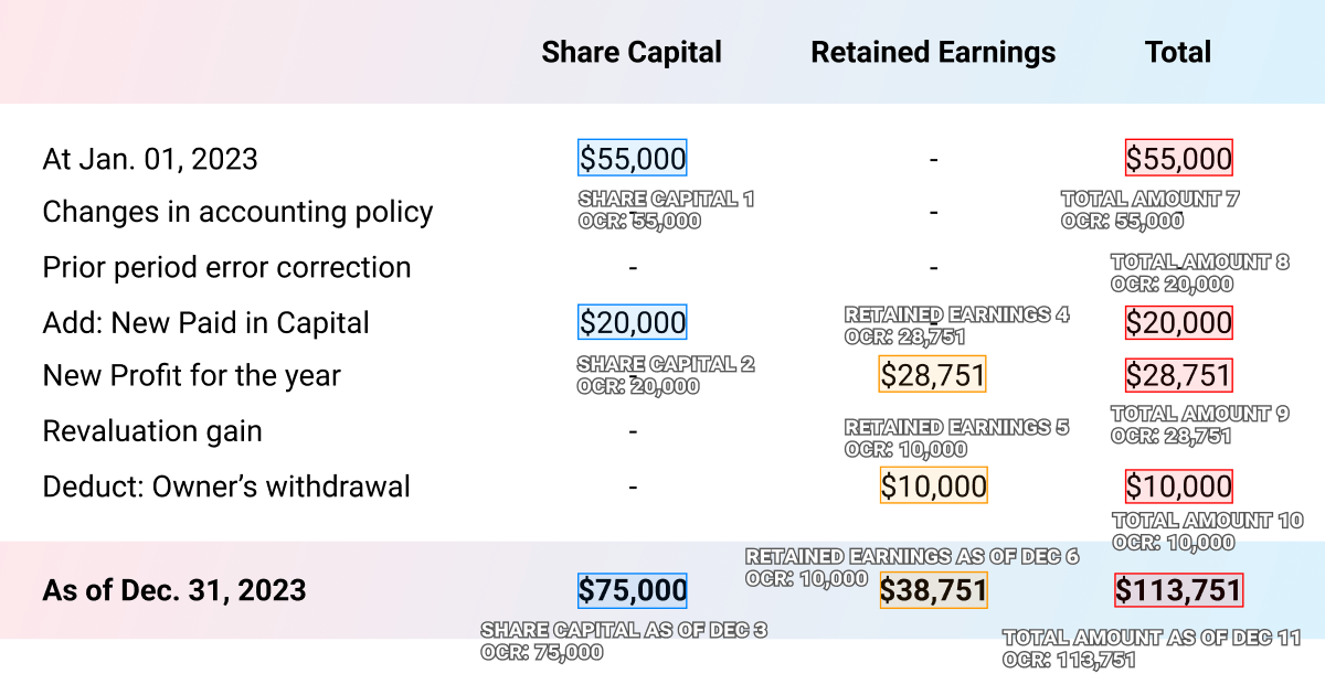 Data labeling of the financial document