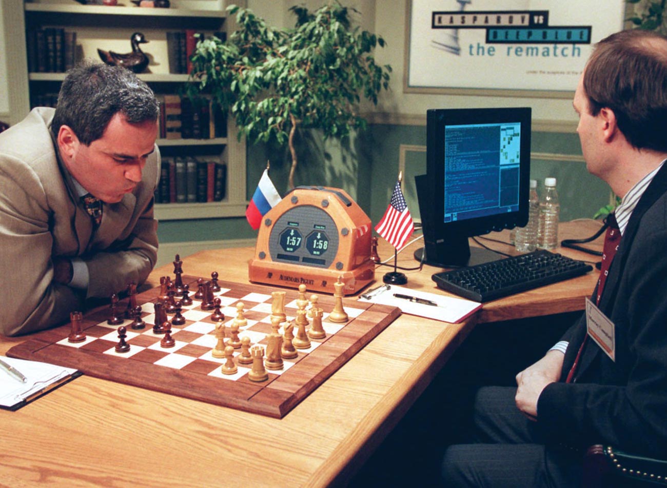 Garry Kasparov (left) and IBM Deep Blue with operator (right)
