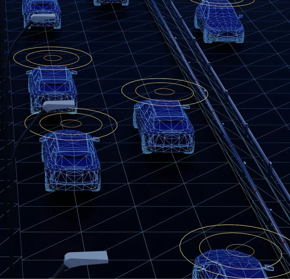 LiDAR visualization showing tracked vehicles in a 3D perception scene