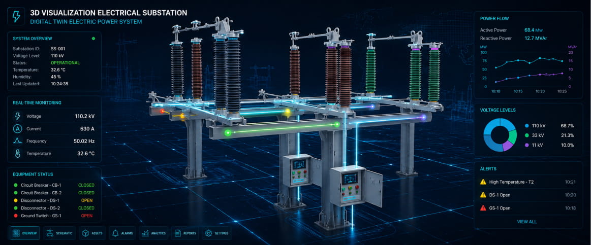 Grid and substation digital twin annotation for 3D asset modeling