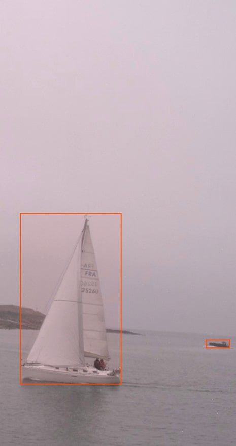 Annotated image of a sailboat used for maritime object detection training