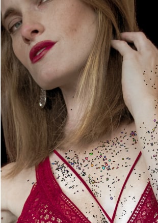 Annotated image highlighting facial features for AI model training