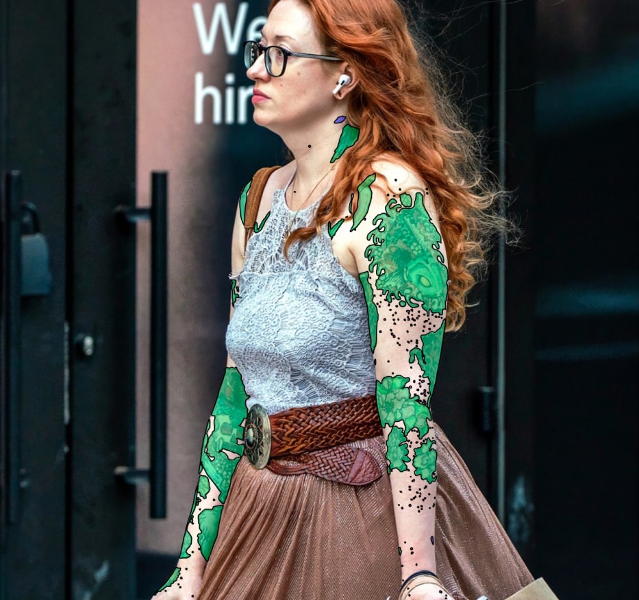 Example of labeled photo used for facial and body feature annotation in data labeling project