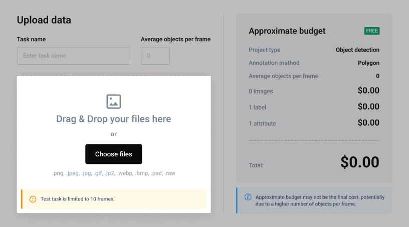 Label Your Data platform: uploading dataset