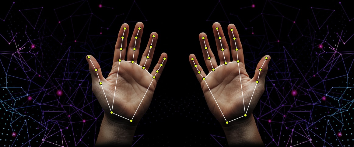 An example of a labeled hand gesture image, where the hands are labeled using keypoints.