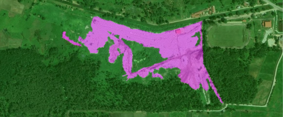 An example of a labeled land use classification, where the landfill is processed via semantic segmentation