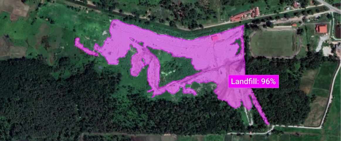 An example of a labeled satellite imagery, where the landfill is labeled using polygons.