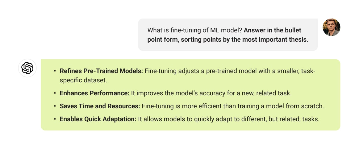 An example of a user submitting a detailed prompt with a detailed response from the LLM