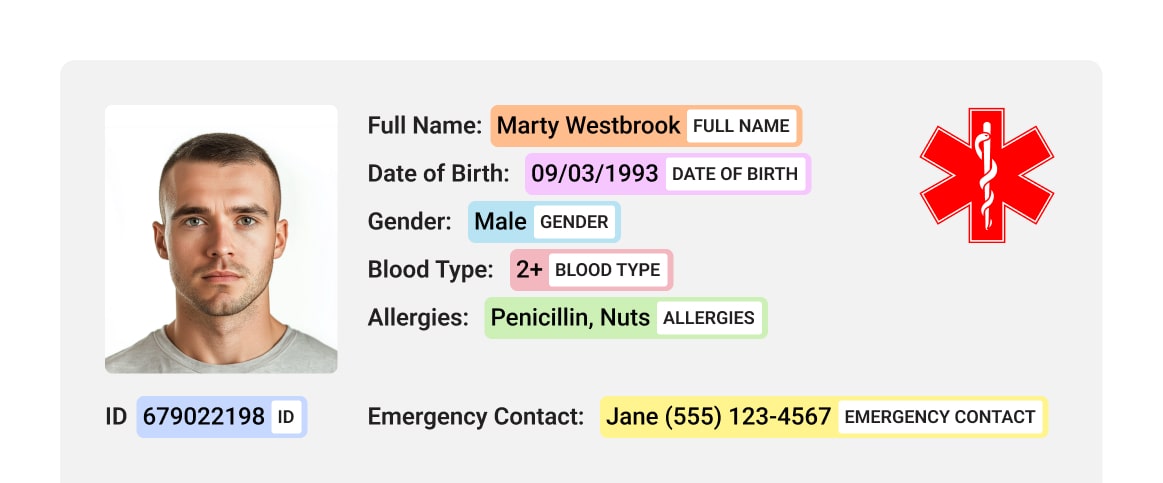 An example of a labeled name entity recognition for processing medical & legal documents